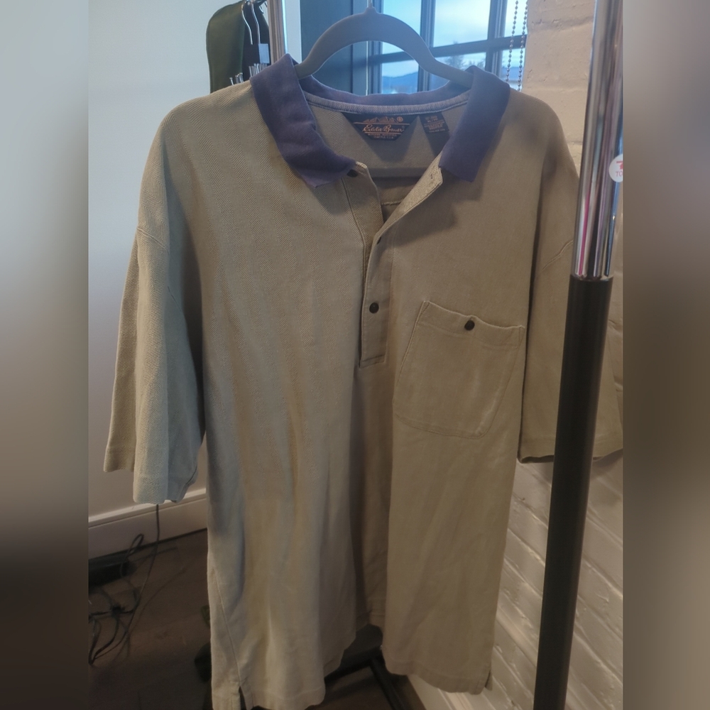 Eddie Bauer Vintage Men's XL Light Green Blue Collar Polo Shirt